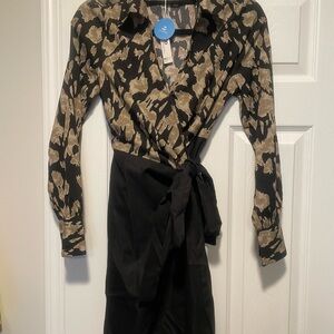 Cupshe Black & Taupe Wrap Shirtdress